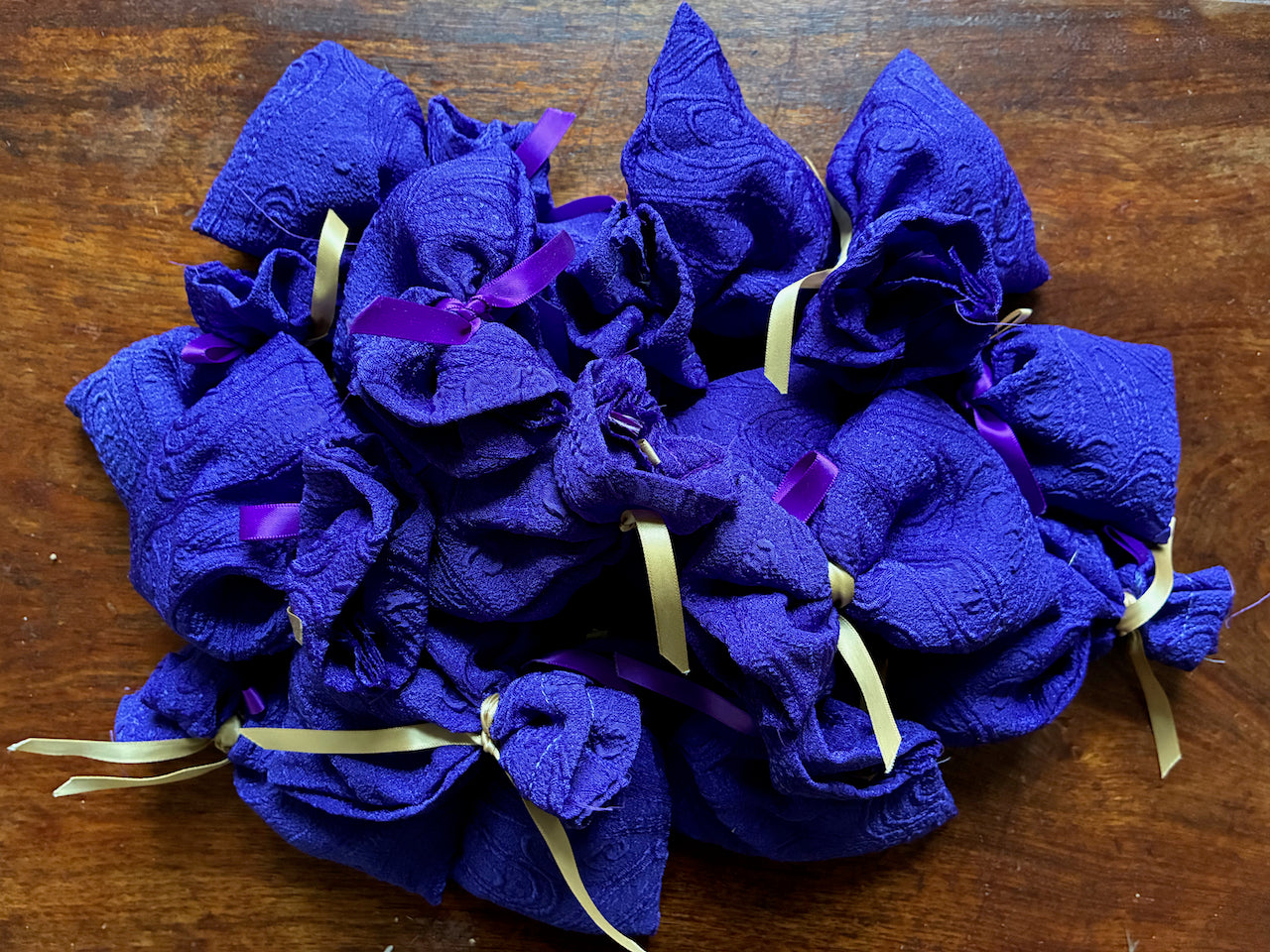 Collection of Purple Lavender Sachets with Gold and Purple ribbons
