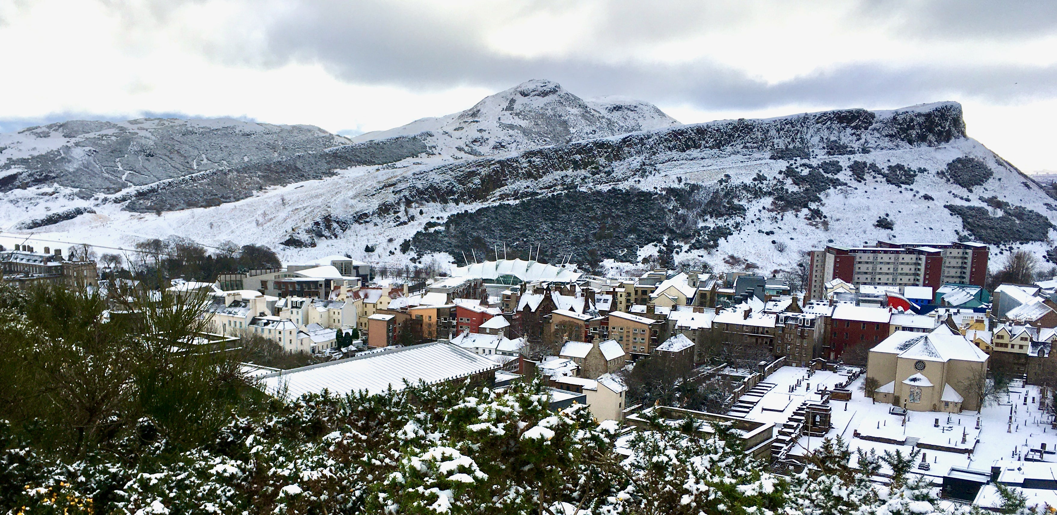 View from Calton Hil towards Arthur's Seat, Edinburgh with 'Festive Greetings' text