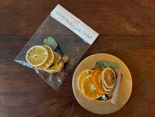 Curlew Crafts Mulled Wine Sachet with a bowl of ingredients