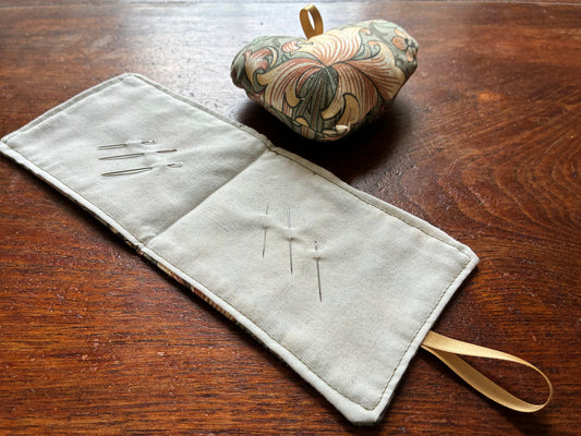 One Morris Needle Case (open) and Heart Pincushion Set