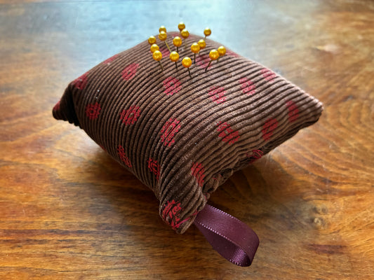 Chestnut and Rose Paisley Pincushion by Curlew Crafts