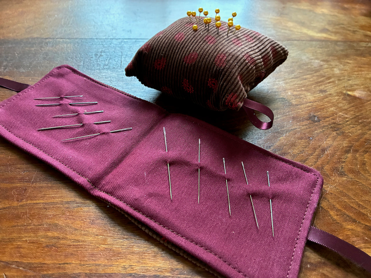 Chestnut and Rose Paisley Needlecord Sewing Gift Set by Curlew Crafts