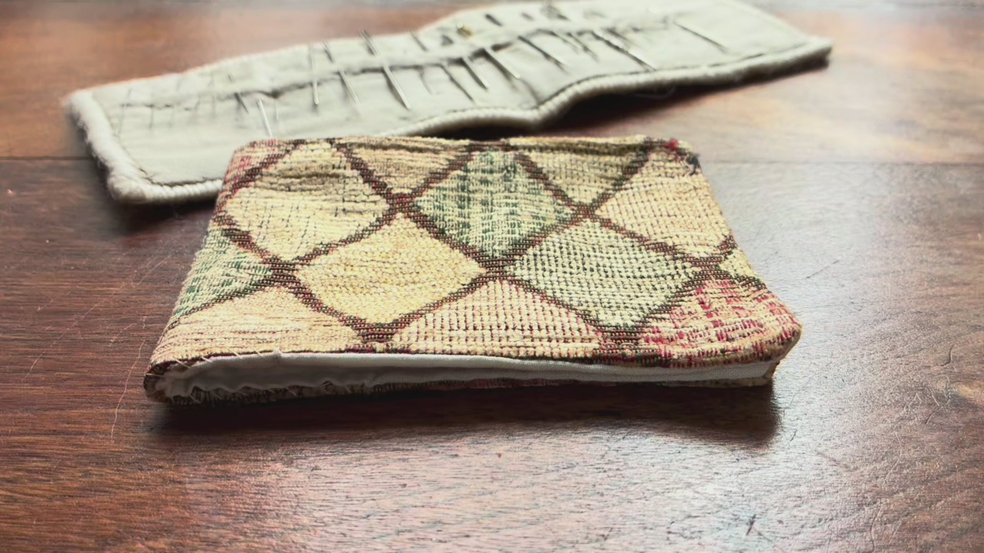 Gold, Apricot and Cream Chenille Needle Case by Curlew Crafts