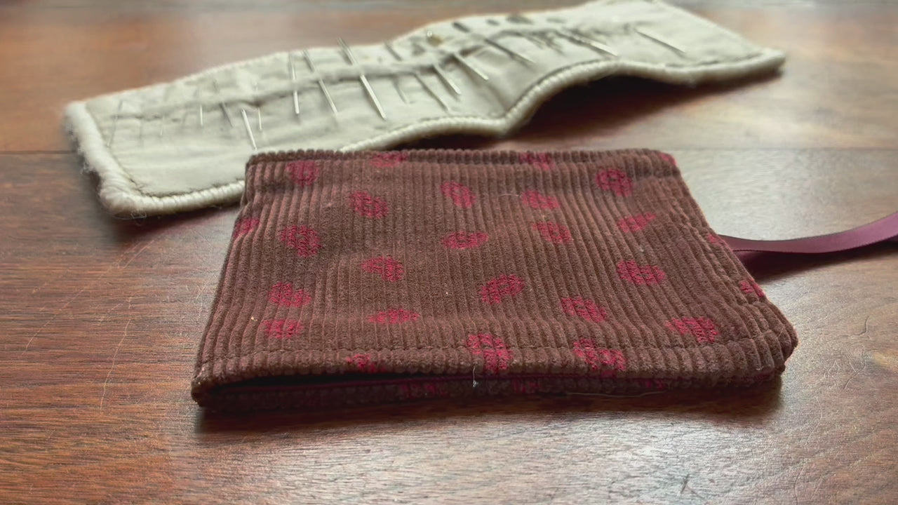 Chestnut and Rose Pink Paisley Needlecord Needle Case