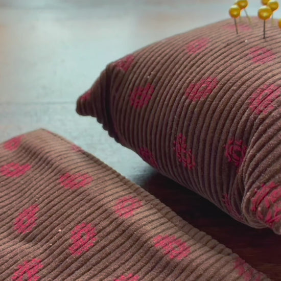 Chestnut and Rose Pink Needlecord Pincushion and Needle Case Set