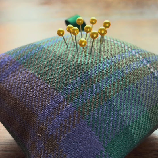 Heather, Green and Blue Tartan Pincushion by Curlew Crafts