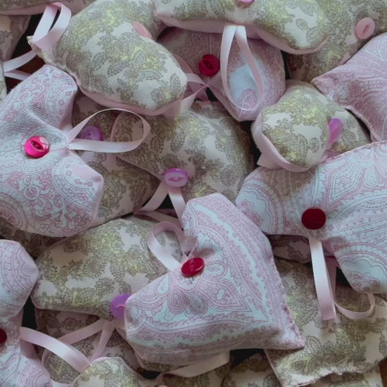 Sets of two heart shaped matching Pink Paisley Lavender Sachets