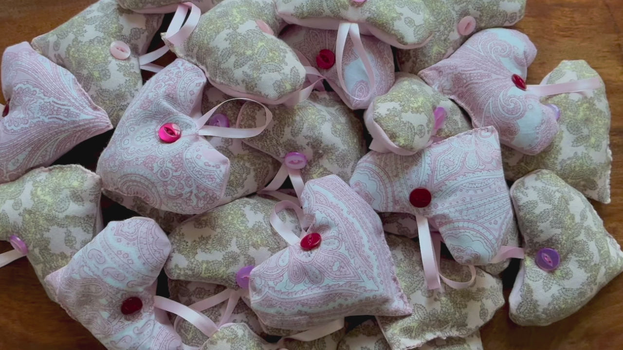 Sets of two heart shaped matching Pink Paisley Lavender Sachets